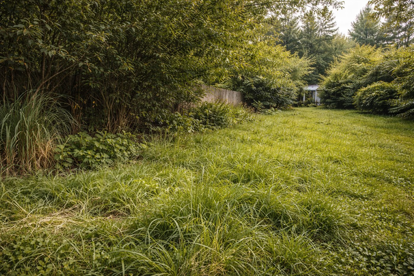 Pred a po kosení zanedbaného pozemku pri rodinnom dome